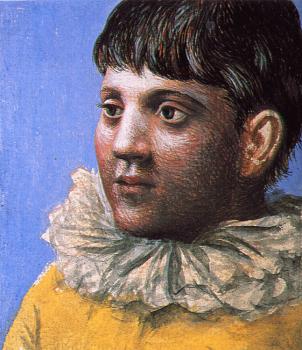 Pablo Picasso : young man dressed as pierrot